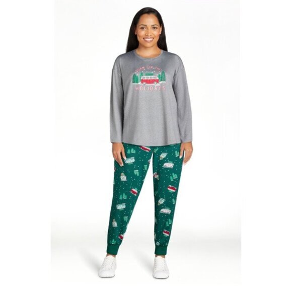 NEW 2Pc 2X 18W-20W Women's Soft VW Bus Christmas Pajamas w/ Pockets - Picture 1 of 6